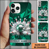 Maxcorners Bowling Phone Case Metallic Ball Shattered Pins Smoke Blast Geometric Carbon Fiber Texture Personalized Name Multi Options Cover (7 Colors)