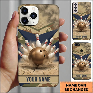 Maxcorners Bowling Phone Case Camouflage Camo Pattern Cracked Desert Ground Dust Ball Pins Chevron Personalized Name Multi Options Cover