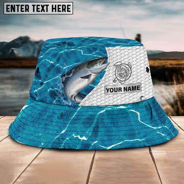 Maxcorners Salmon Fishing Customized Name 3D Blue Bucket Hat