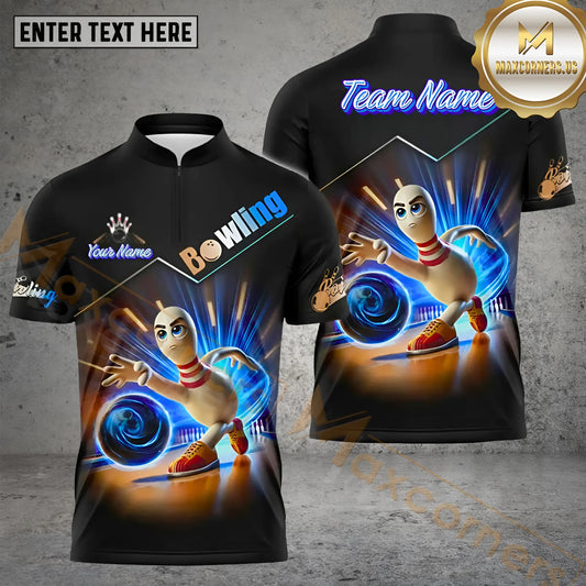 Maxcorners Bowling & Pins Funny Pins Bowling Ball Pattern  Multicolor Option Customized Name, Team Name 3D Polo Shirt (4 Colors)