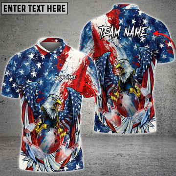 Maxcorners Eagle Color Of USA Flag  Bowling Jersey Personalized Name, Team Name 3D Shirt