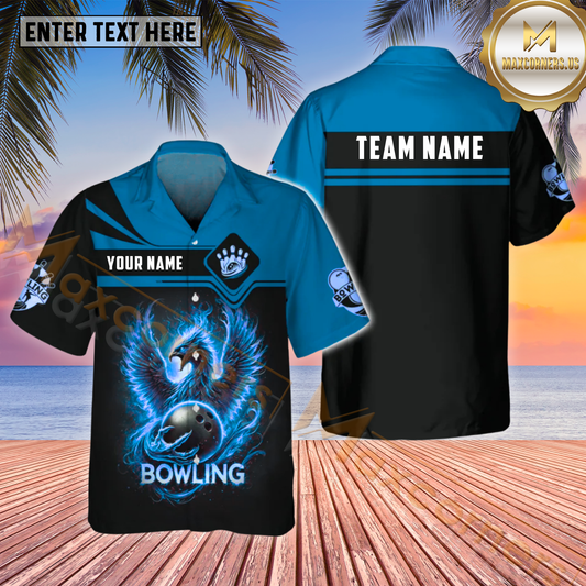 Maxcorners Funny Phonenix Bowling & Pins Multicolor Customized Name, Team Name Hawaiian Shirt (4 Colors)
