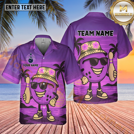 Maxcorners Funny Bowling Ball Multicolor Customized Name, Team Name Hawaiian Shirt (4 Colors)