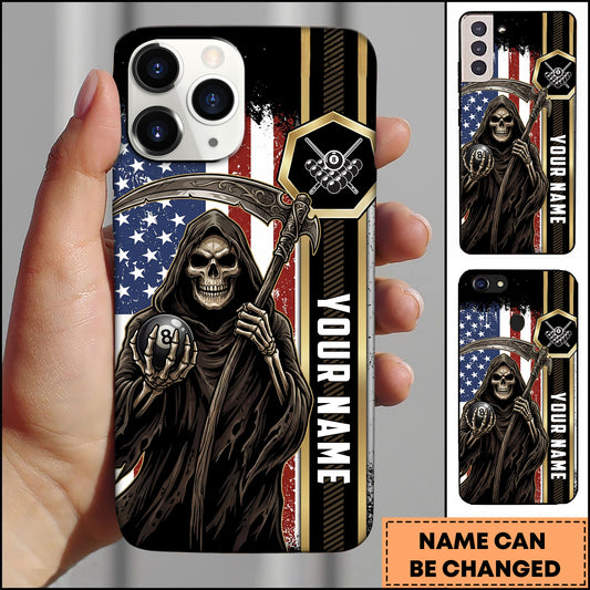 Maxcorners Grim Reaper USA Flag Billiard 8 Ball Style Multicolor Options Personalized Name 3D Phonecase