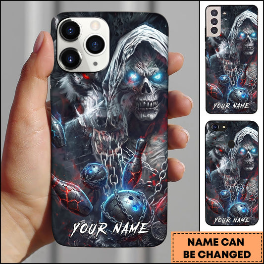 Maxcorners Skull Wolf Dark Bowling Fire Chain Art Multicolor Options Personalized Name 3D Phonecase