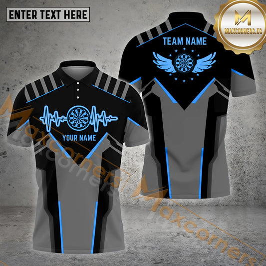 Maxcorners Darts Heartbeat Wings Dartboard Multicolor Options Personalized Name, Team Name 3D Polo Shirt (4 Colors)