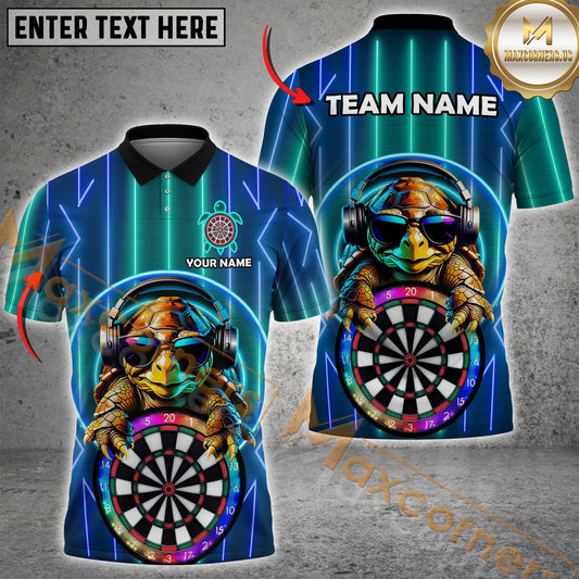 Maxcorners Darts Turtle Neon Vibes Multicolor Options Personalized Name, Team Name 3D Shirt (4 Colors)