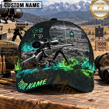 Maxcorners Long Range Shooting Scoped Rifle Neon Green Smoke Personalized Name 3D Cap