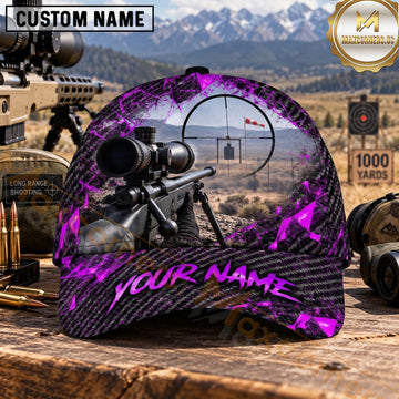 Maxcorners Long Range Shooting Scoped Rifle Neon Purple Paint Splatter Personalized Name 3D Cap