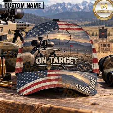 Maxcorners Long Range Shooting On Target Distressed American Flag Personalized Name 3D Cap