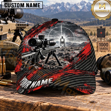 Maxcorners Long Range Shooting Scoped Rifle Red Black Slashes Personalized Name 3D Cap
