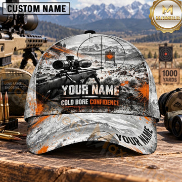 Maxcorners Long Range Shooting Cold Bore Confidence White Orange Splatter Personalized Name 3D Cap