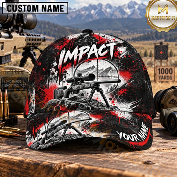 Maxcorners Long Range Shooting Impact Red White Black Splatter Personalized Name 3D Cap