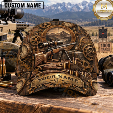 Maxcorners Long Range Shooting Precision Rifle Bronze Steampunk Gears Personalized Name 3D Cap