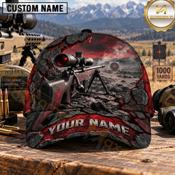 Maxcorners Long Range Shooting Precision Rifle Red Cracked Stone Personalized Name 3D Cap