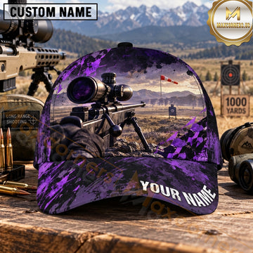 Maxcorners Long Range Shooting Scoped Rifle Purple Camo Sunset Personalized Name 3D Cap