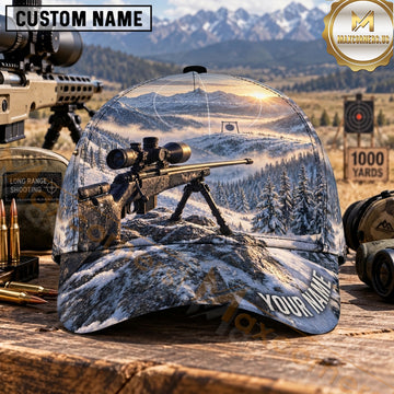 Maxcorners Long Range Shooting Precision Rifle Snowy Mountain Sunrise Personalized Name 3D Cap