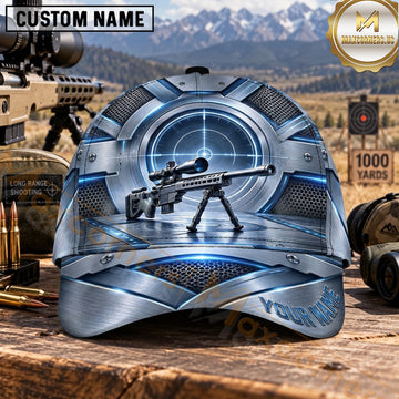 Maxcorners Long Range Shooting Precision Rifle Metallic Blue Target Rings Personalized Name 3D Cap