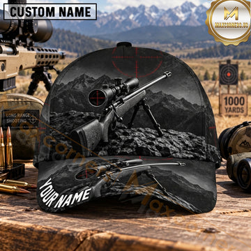 Maxcorners Long Range Shooting Scoped Rifle Monochrome Rocky Mountains Personalized Name 3D Cap