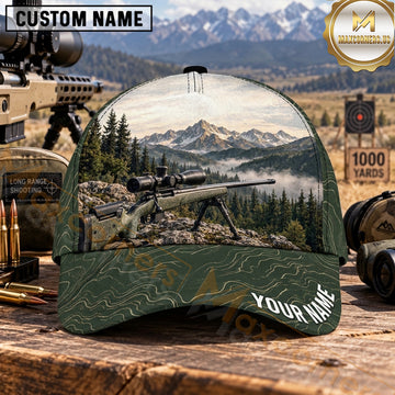 Maxcorners Long Range Shooting Precision Rifle Alpine Forest Topographic Pattern Personalized Name 3D Cap