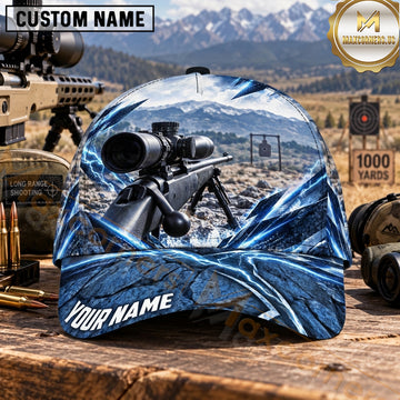 Maxcorners Long Range Shooting Scoped Rifle Icy Blue Mountain Personalized Name 3D Cap