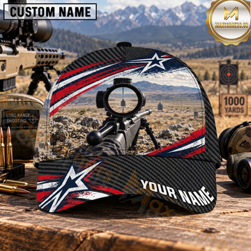 Maxcorners Long Range Shooting Rifle Scope Patriotic Stars And Stripes Personalized Name 3D Cap