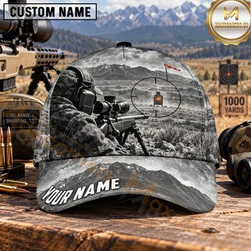 Maxcorners Long Range Shooting Precision Marksman Grayscale Target Range Personalized Name 3D Cap