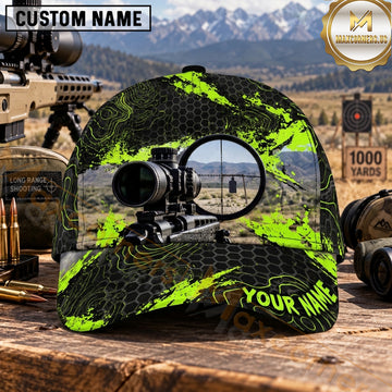 Maxcorners Long Range Shooting Rifle Scope Neon Green Honeycomb Splatter Personalized Name 3D Cap