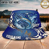 Maxcorners Fishing Blue Scale Happy Quote Personalized Name 3D Bucket Hat (12 Fish Species)