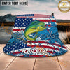 Maxcorners Fishing Patriotic Flag Splash Hook Personalized Name 3D Bucket Hat (12 Fish Species)