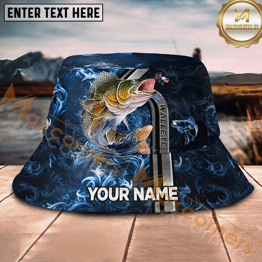 Maxcorners Fishing Blue Smoke Lure Strike Personalized Name 3D Bucket Hat (12 Fish Species)