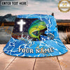 Maxcorners Fishing Faith Cross Blue Wave Personalized Name 3D Bucket Hat (12 Fish Species)