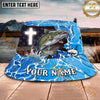Maxcorners Fishing Faith Cross Blue Wave Personalized Name 3D Bucket Hat (12 Fish Species)