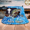Maxcorners Fishing Faith Cross Blue Wave Personalized Name 3D Bucket Hat (12 Fish Species)