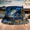 Maxcorners Fishing Dark Camo Hook Splash Personalized Name 3D Bucket Hat (12 Fish Species)