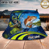Maxcorners Fishing Skeleton Angler Neon Action Personalized Name 3D Bucket Hat (12 Fish Species)