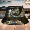 Maxcorners Fishing Patriotic Cross Scale Splash Personalized Name 3D Bucket Hat (12 Fish Species)