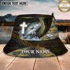 Maxcorners Fishing Patriotic Cross Scale Splash Personalized Name 3D Bucket Hat (12 Fish Species)