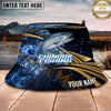 Maxcorners Fishing Blue Smoke Gold Streak Personalized Name 3D Bucket Hat (12 Fish Species)