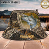 Maxcorners Fishing Rustic Camo Lake Shield Personalized Name 3D Bucket Hat (12 Fish Species)