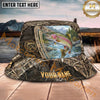Maxcorners Fishing Rustic Camo Lake Shield Personalized Name 3D Bucket Hat (12 Fish Species)