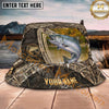 Maxcorners Fishing Rustic Camo Lake Shield Personalized Name 3D Bucket Hat (12 Fish Species)