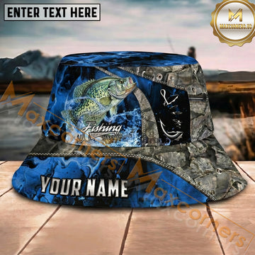 Maxcorners Fishing Blue Marble Hook Graphic Personalized Name 3D Bucket Hat (12 Fish Species)