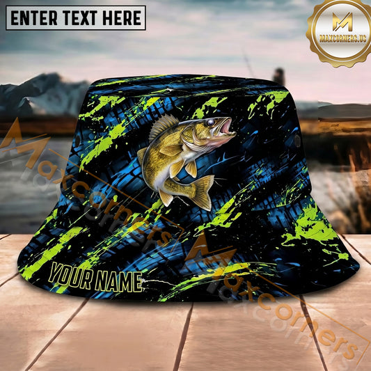 Maxcorners Fishing Neon Graffiti Abstract Splash Personalized Name 3D Bucket Hat (12 Fish Species)