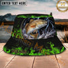 Maxcorners Fishing Green Lightning Flame Storm Personalized Name 3D Bucket Hat (12 Fish Species)