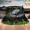 Maxcorners Fishing Green Lightning Flame Storm Personalized Name 3D Bucket Hat (12 Fish Species)