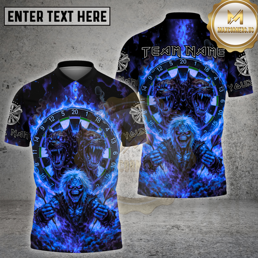 Maxcorners Dart Skull Hellhound Flaming Dartboard Gothic Horror Multicolor Options Personalized Name, Team Name 3D Shirt (4 Colors)