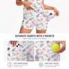 Maxcorners Pickleball Sleeveless Zipper Sports Dress Set Watercolor Paddle Pattern