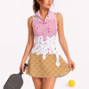 Maxcorners Pickleball Sleeveless Zipper Sports Dress Set Melting Ice Cream Sprinkle Pattern