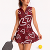 Maxcorners Pickleball Sleeveless Zipper Sports Dress Set Valentine Heart Doodle Pattern